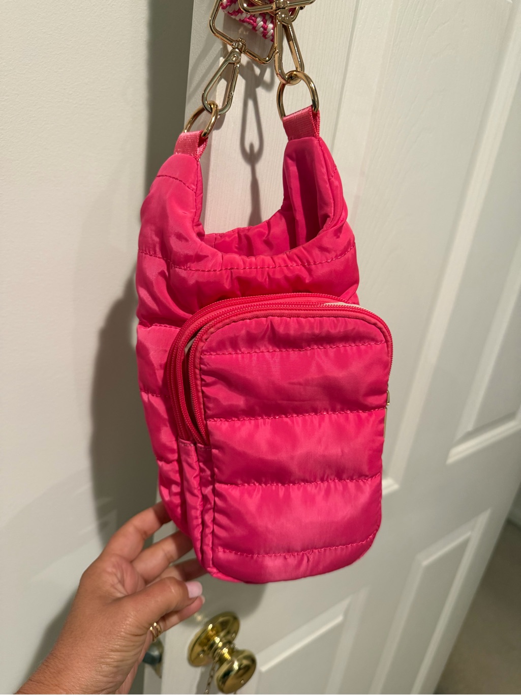 Wanderfull Hot Pink Puffer Crossbody Bag + Handmade Beaded Strap